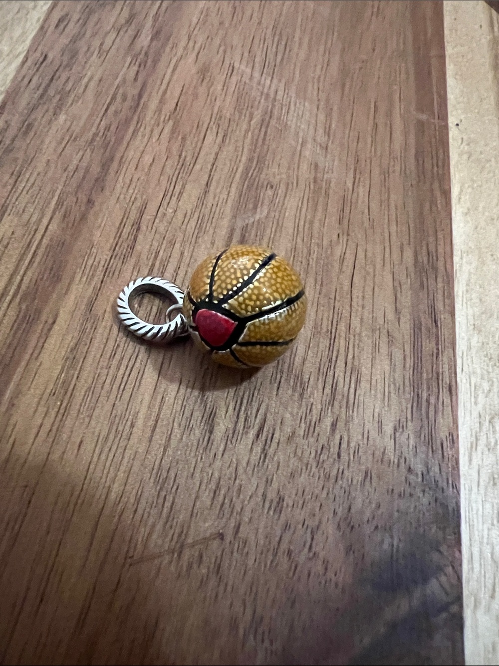 Brighton Basketball Charm Pendant in Yellow and Red with Silver Ring